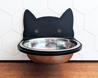 Black Cat Silhouette Wall Mounted Acrylic Food Bowl