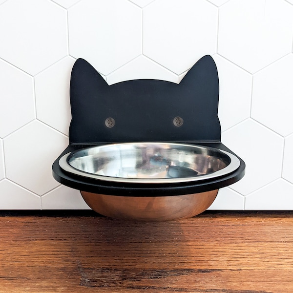 Black Cat Silhouette Wall Mounted Acrylic Food Bowl