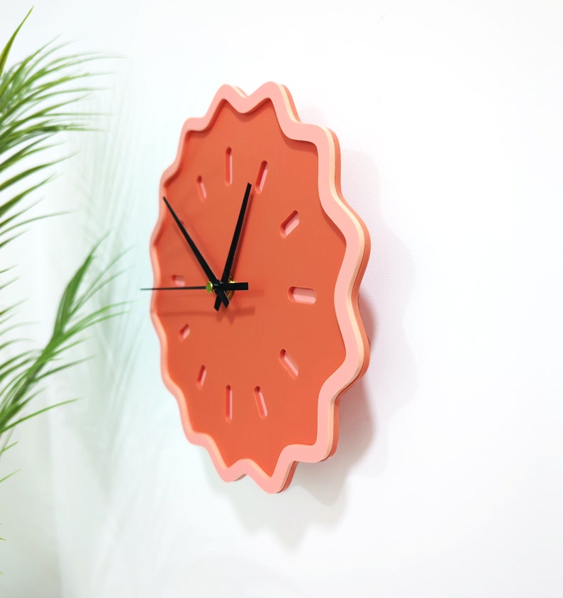 Fluted Geometric Acrylic Wall Clock Melon Tones image 2