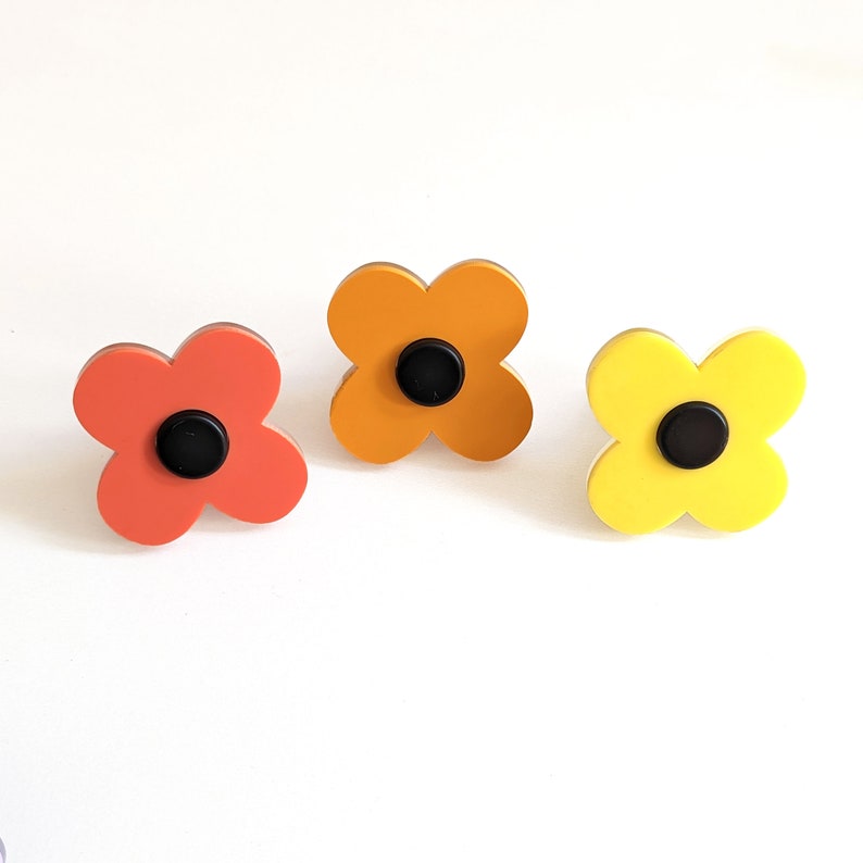 Quirky Flower Wall Hooks Warm Trio - Set of 3