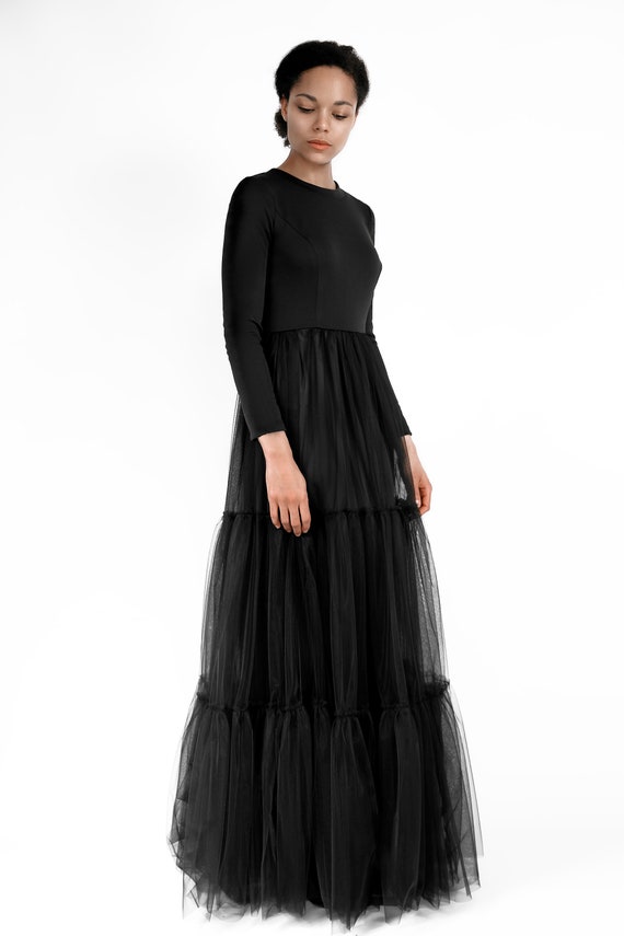 tulle maxi dress black