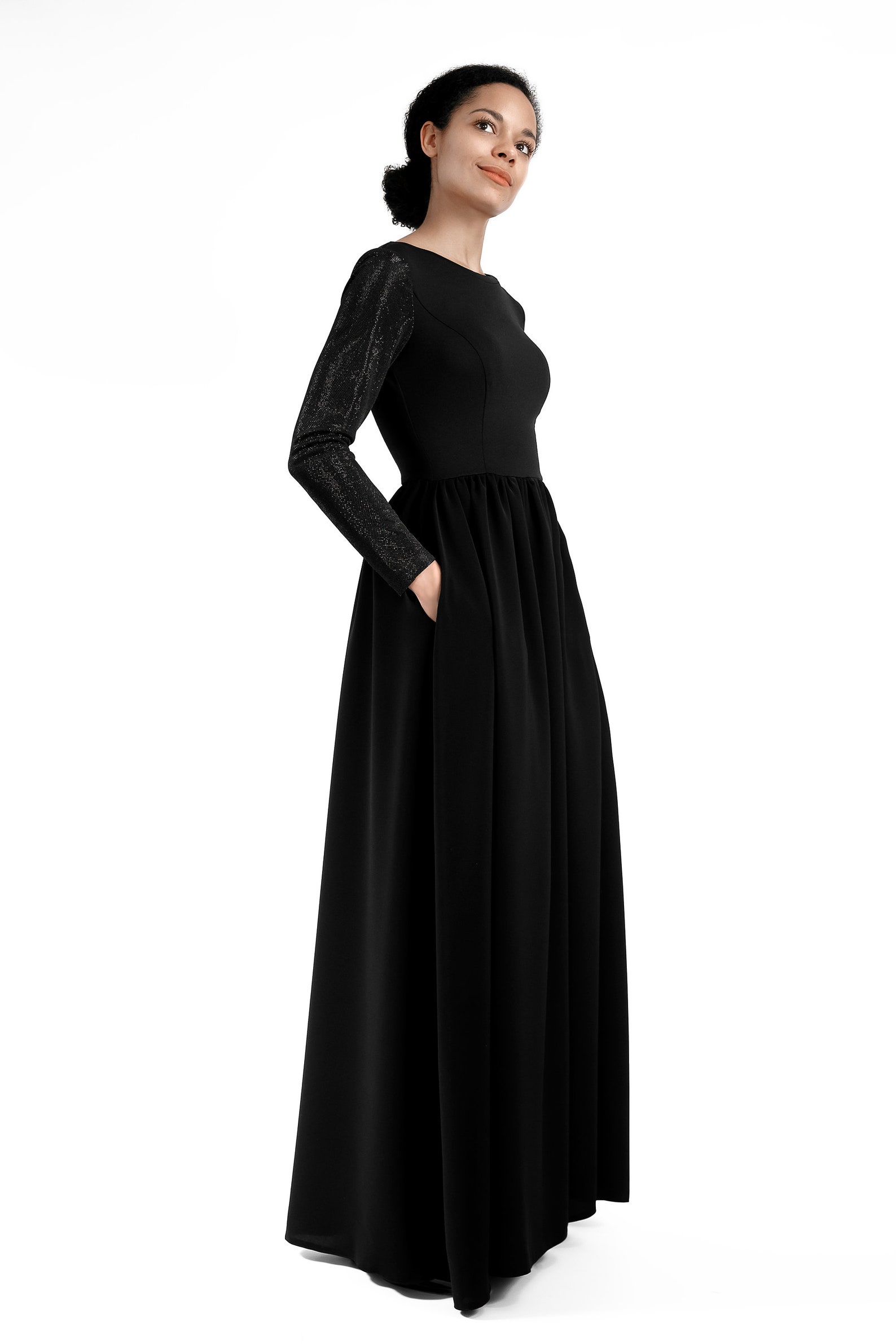 Classic long black concert dress JACQUELINE | Etsy
