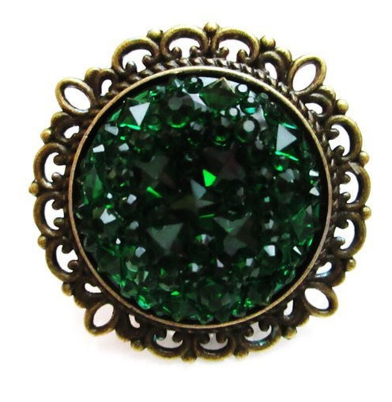 SET Of 2 Vintage Bronze Emerald Green Gothic Crystal Cabinet Drawer Knob Pulls Bifold Bi Fold Closet Door Knobs