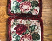Pair of Needlepoint Custom Pillow Covers Stripe Moore backing Brush Fringe