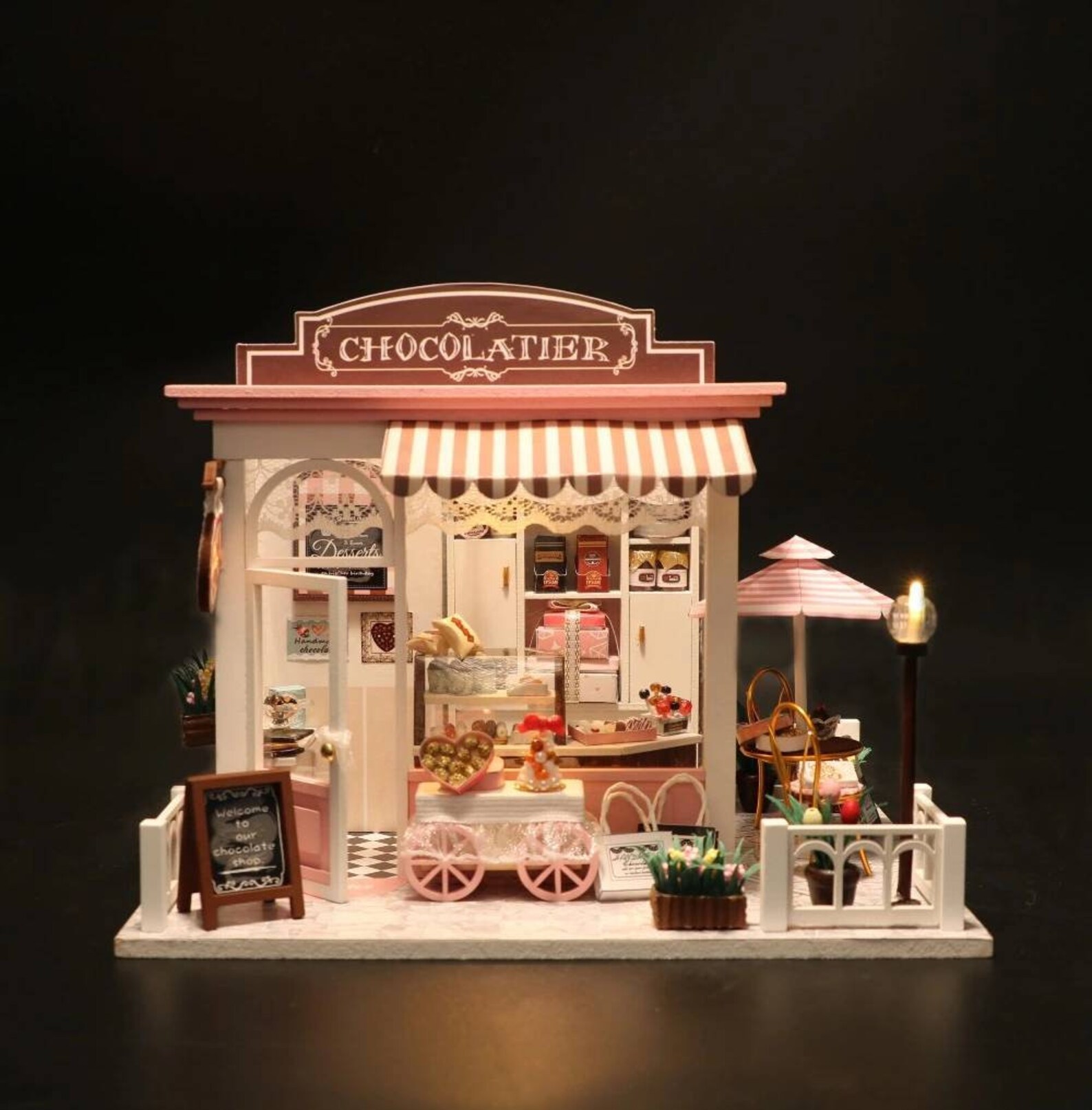 Chocolatier DIY miniature dollhouse kit with LED light wooden Etsy