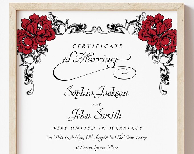 Gothic Wedding Editable Certificate Template Printable - Etsy