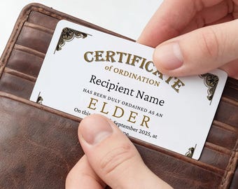 Editable Wallet Size Elder Ordination Certificate, Printable Ministry License Card, Clergy ID Card, Digital Download Christian Certificate