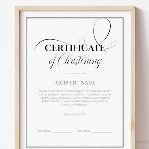 Certificado de bautizo minimalista, plantilla de certificado editable, certificado de bautizo DIY, descarga digital Jet 043