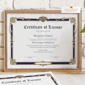 Certificate of License, Editable License to Preach Certificate Template, Printable Minister License, Ministry License Download Jet070