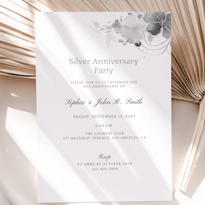 25th Wedding Anniversary Party Invitation, Silver Anniversary Invitation Template, 25 Years of Marriage EDITABLE Invite Digital Download 347