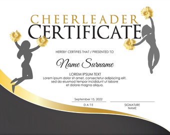 Editable Cheerleading Certificate Template Printable Etsy