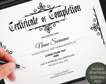 Editable Certificate Template Printable Certificate of | Etsy