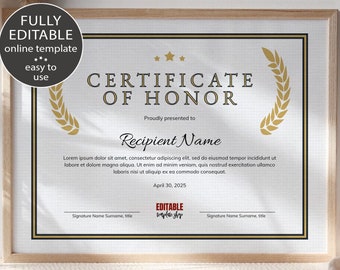 Printable Award Template Gold Printable Certificate for Kids - Etsy