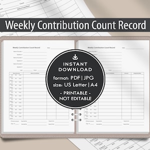 Church Weekly Offering, Weekly Contribution Count Record, Offerings and Church Contributions, Track Tithes, Church Finance, INSTANT DOWNLOAD