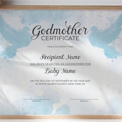 Modern Godmother Certificate Template 100% Editable Minimal - Etsy