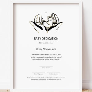 Plantilla de certificado de dedicación de bebé, bautismo, bautizo de bebé, dedicación de niño, plantillas de iglesia editables e imprimibles para descargar, Jet134