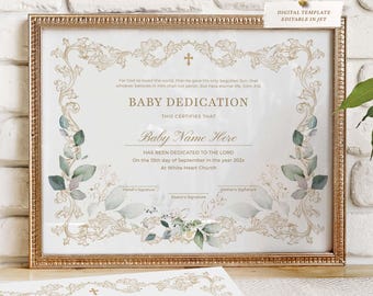 Baby Dedication Certificate Template, Baptism Certificate, Baby Christening, Editable Printable Baby Blessing Certificate Download 248