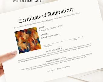 Certificate of Authenticity Template Editable COA for Artwork