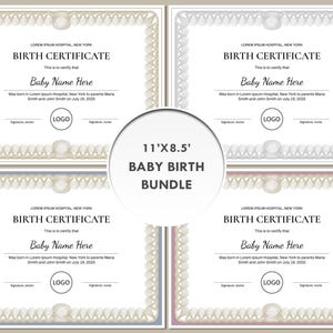 Certificado de nacimiento editable, regalo para bebé, regalo para niña, certificado de recuerdo, certificado de nacimiento de maternidad, plantilla de certificado de nacimiento de hospital, paquete, descarga JetB