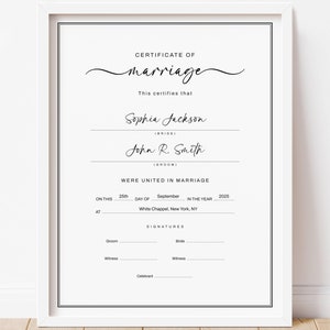 Minimalistische Hochzeitsurkunde, bearbeitbare druckbare Heiratsurkunde Hochzeitsandenken Geschenkgutschein Vorlage Moderner Download Jet017