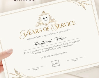 Editable Years of Service Certificate, Employee Recognition Template, Work Anniversary Award, Staff Appreciation Digital Download 90