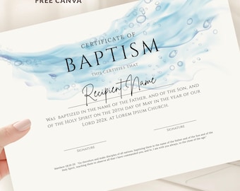 Minimalist Baptism Certificate Printable, Editable Church Certificate Template, Canva Instant Download, Baptism Keepsake (Digital Download)