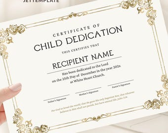 Child Dedication Certificate Template, Editable Baby Dedication Church Keepsake, Christian Ceremony Printable, Digital Download Jet169