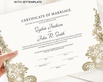 Editable Certificate of Marriage, Wedding Keepsake Marriage Certificate Template, Personalized Wedding Gift Certificate Instant Download 290