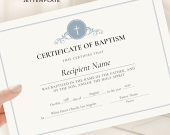 Editable Baptism Certificate Template, Church Baptism Certificate, Christian Baptism Keepsake, Printable Religious Certificate Digital 196