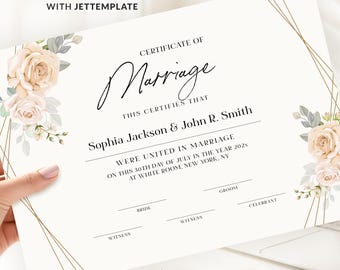Floral Wedding Certificate Template, Editable Marriage Keepsake (Digital Download) 017
