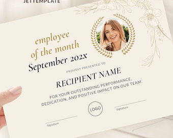Employee of the Month Certificate Template, Employee Recognition Award, Staff Appreciation Certificate, Editable Digital Download 095