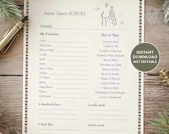 Office Secret Santa Questionnaire Printable, Work Gift Exchange Survey, Coworker Favorite Things Form, Instant Download PDF