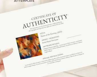 Certificate of Authenticity Template Editable COA for Artwork