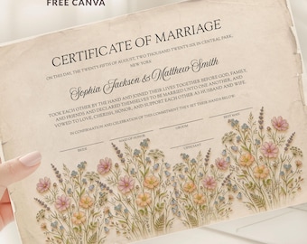 Vintage Floral Marriage Certificate Template | Editable Wedding Keepsake (Digital Download)