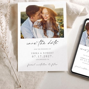 Save the Date Editable Template Printable Save the Date with Photo Smartphone Digital Invite Modern Save the Date Digital Download Jet W001