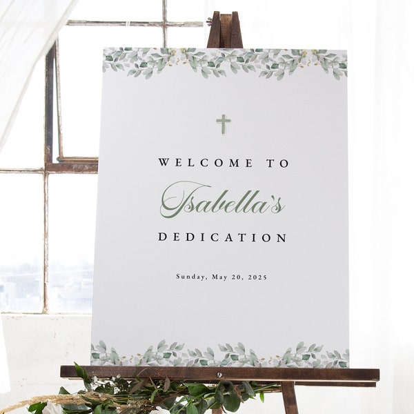 Dedication Welcome Sign Template, Printable Large Dedication Sign, Gold Greenery, Custom Sign, Porch Welcome Signage Digital Download Jet309