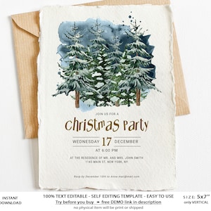 Editable Christmas Invite Card Template, Christmas Card, Xmas Party Invitation, Printable Holiday Card Instant Download Jet CHR