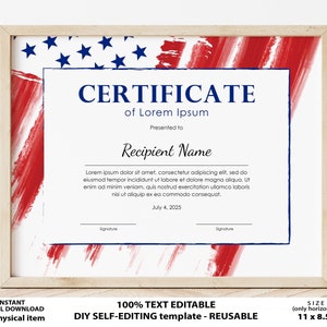 Certificate Template American Civil Peace Flag Vertical - Etsy