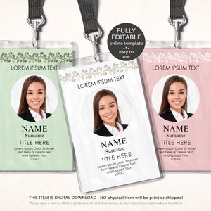 Editable Circle Photo ID Card Template, Printable ID Badge, Easy to Use, DIY Identification Card Digital Instant Download Jet