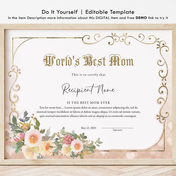 World Best Mom Certificate Etsy