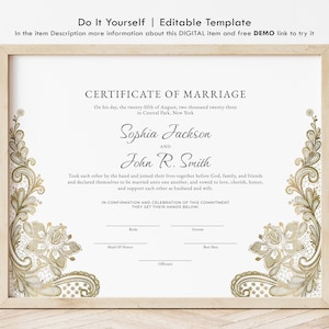 Bearbeitbare Heiratsurkunde, Hochzeitsandenken-Heiratsurkunde Vorlage, personalisierte Hochzeitsgeschenkurkunde Sofort-Download 290