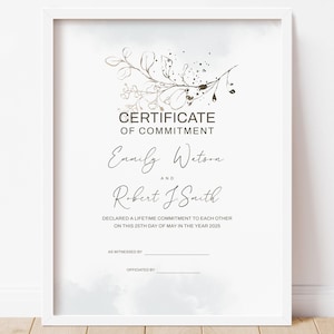 Editable Commitment Certificate Template Printable Certificate of Commitment Template, Commitment Certificate Keepsake Flower Download 203
