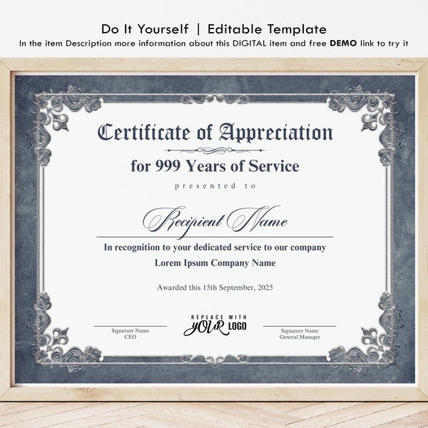 10 Years of Service Certificate Etsy