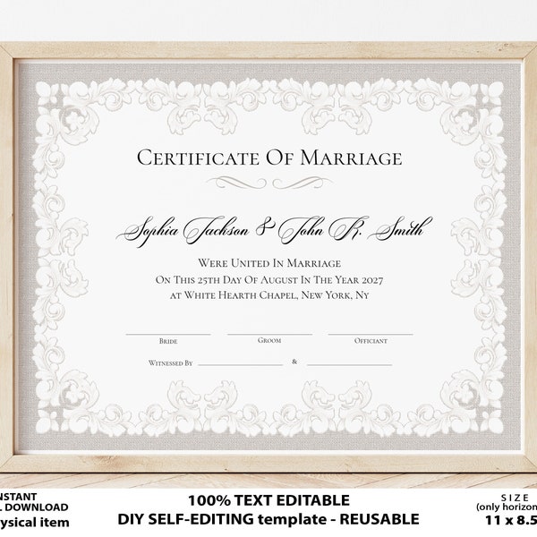 Marriage Certificate Printable Etsy
