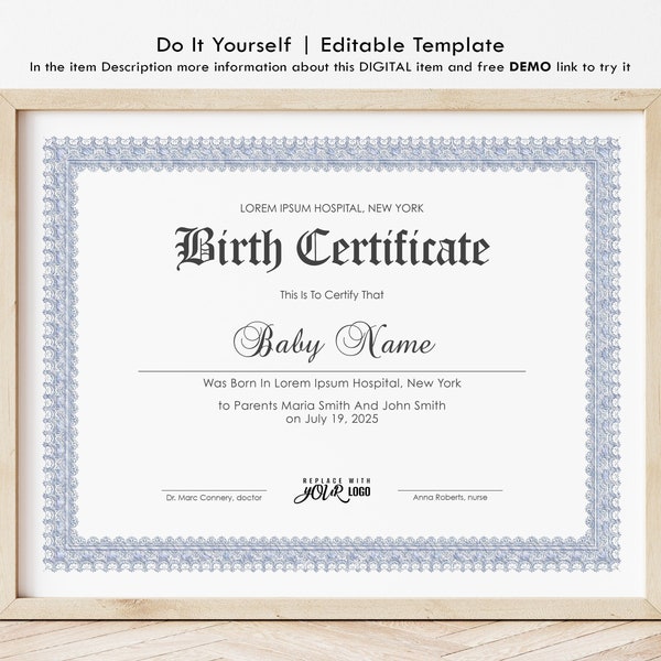 Birth Certificate Template Printable Certificate of Birth Baby Boy Gift Certificate Maternity Hospital Birth Certificate Download Jet194