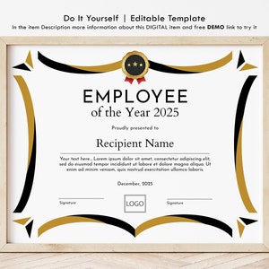 Editable Employee of the Year, Printable Employee Gift Award, Gift Certificate Template, Custom Award, Personalized Gifts Download Jet123