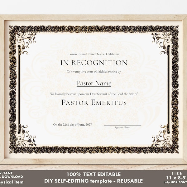 Pastor Certificate Appreciation Etsy