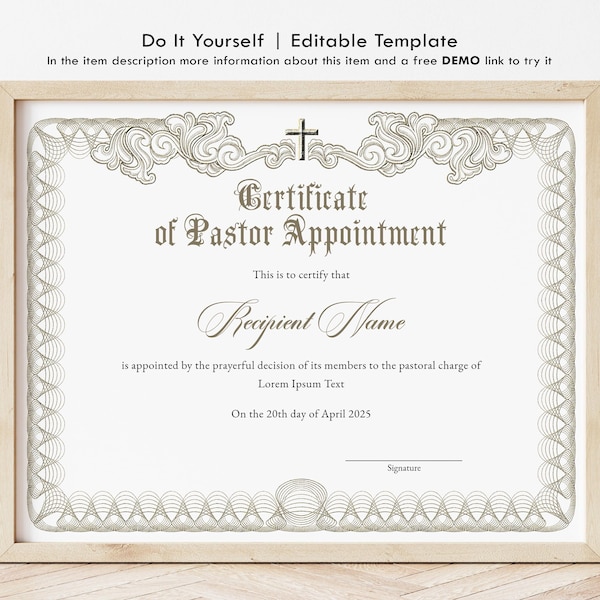 Pastor Installation Certificate Etsy