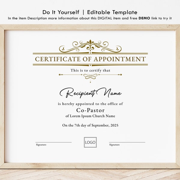 Pastor Installation Certificate Etsy