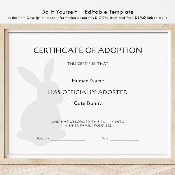 Easter Bunny Certificate Template Etsy